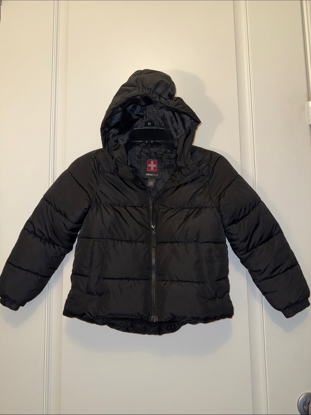 Swiss Tech Kids Heavyweight Hooded Puffer Winter Jacket Coat – Black size 6x